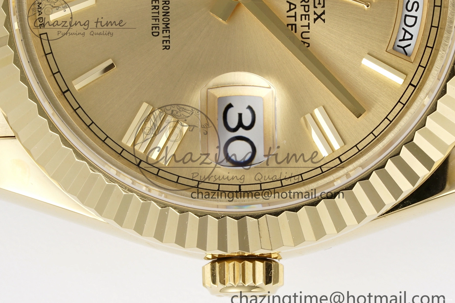 MiroTime 0505 Comfortable DayDate 40 YG JDF Gain Weight 904L Steel YG Dial Roman Markers on President Bracelet A2836 V 1821
